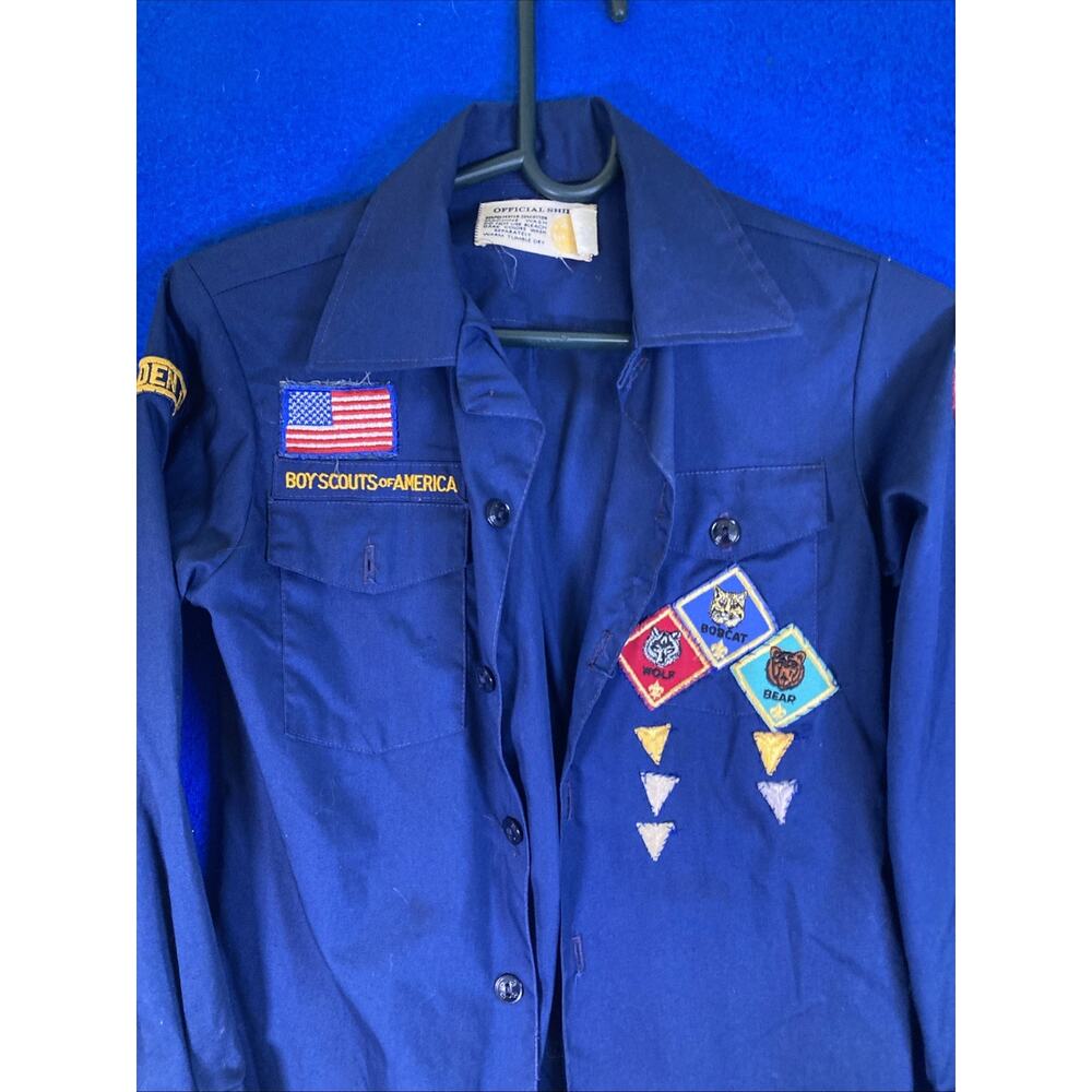 Vintage BSA Boy Scouts of America Cub Scout Uniform Shirt Blue Size 12 Patches - Picture 3 of 15